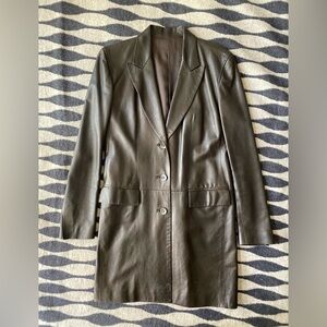 Vintage Gucci Chocolate Brown Leather Blazer Coat sz 42
